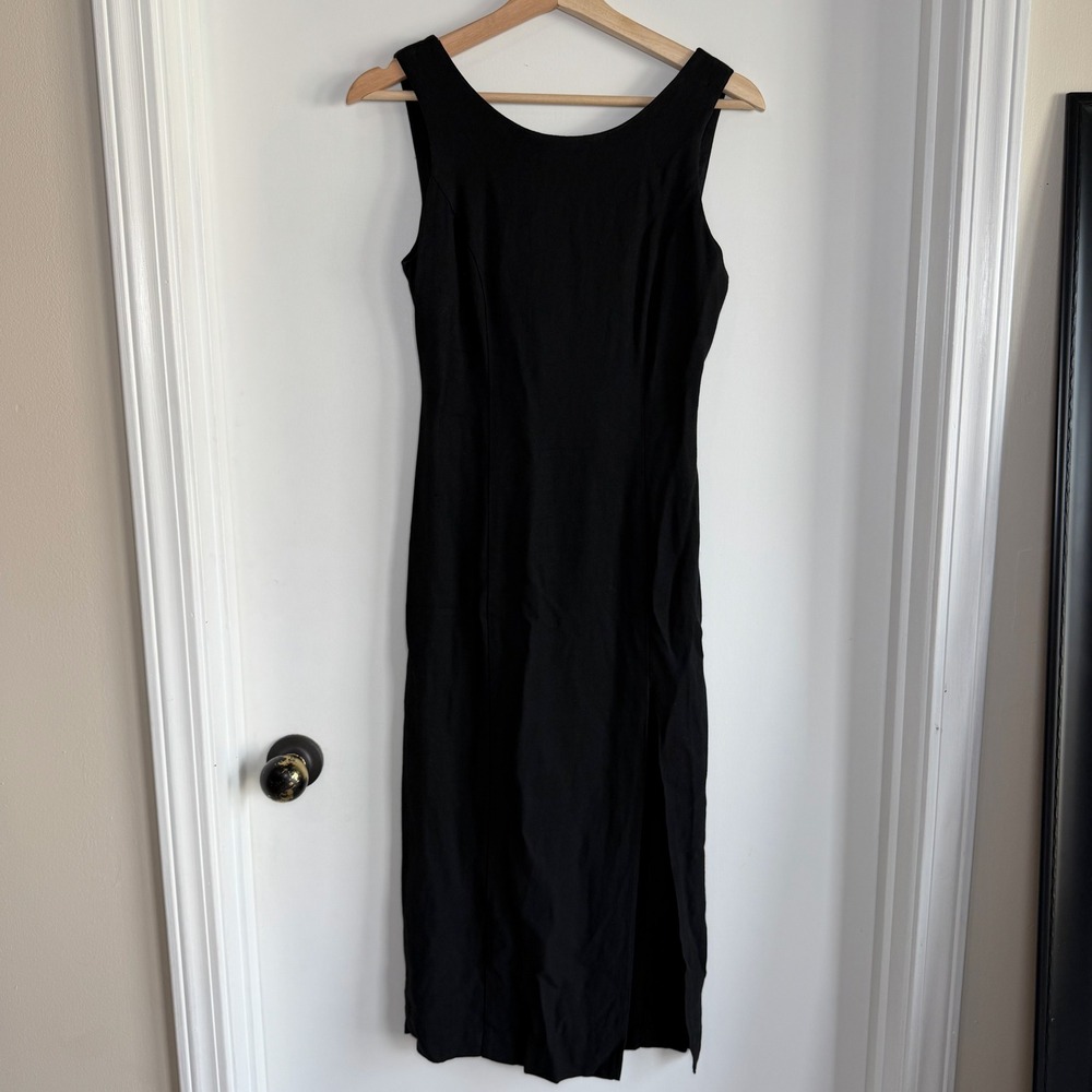 Vintage Y2K Black Open Back Tie Midi Dress Sleeveless Made in‎ USA 10